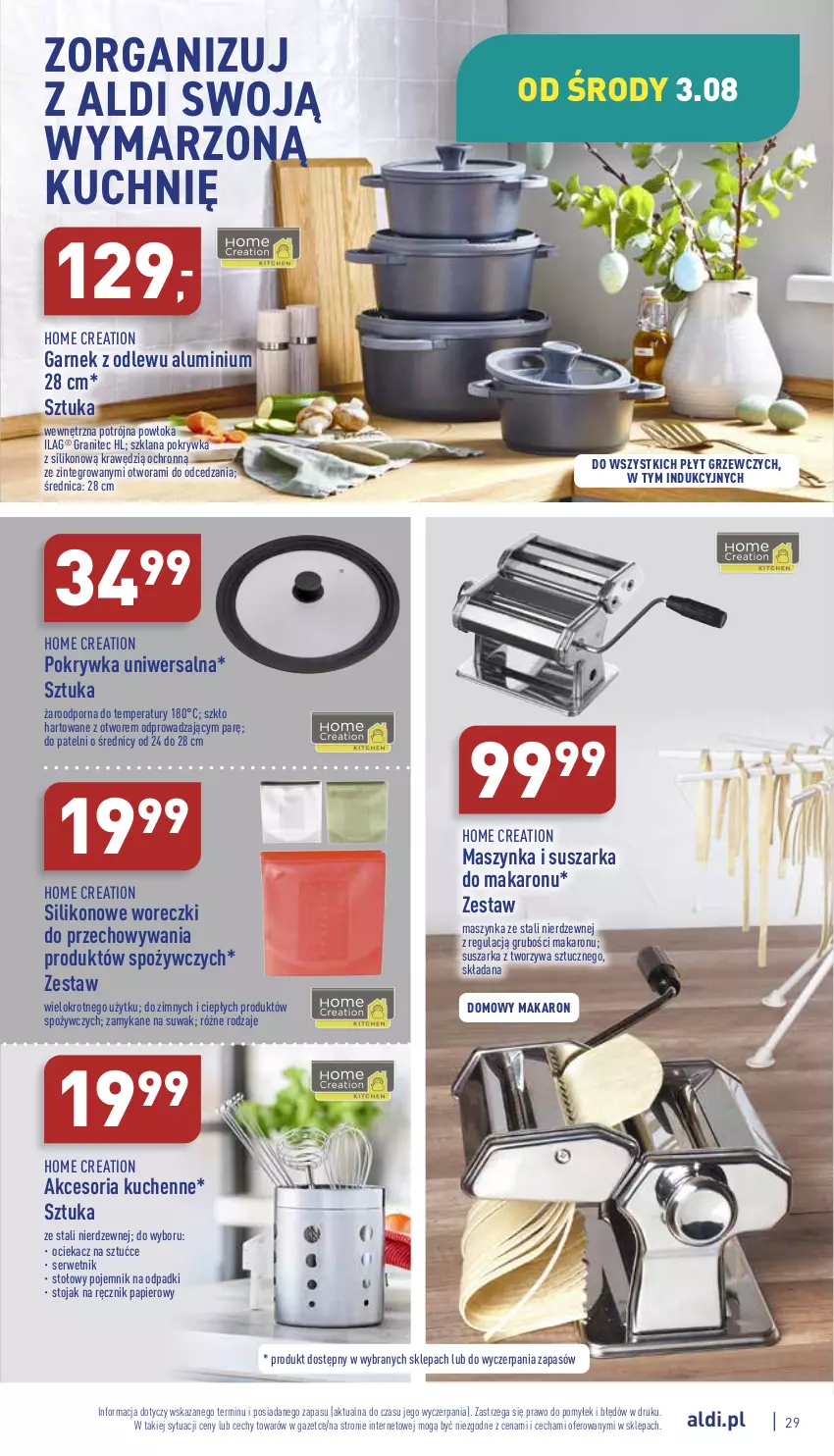 Gazetka promocyjna Aldi - Pełny katalog - ważna 01.08 do 06.08.2022 - strona 29 - produkty: Garnek, Gra, LANA, Makaron, Maszynka, Ociekacz, Ociekacz na sztućce, Papier, Pojemnik, Por, Ręcznik, Ser, Stojak, Suszarka, Szynka