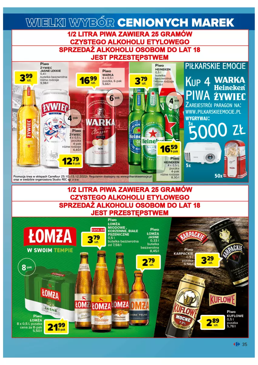 Gazetka promocyjna Carrefour - Gazetka Wielki wybór cenionych marek - ważna 02.11 do 12.11.2022 - strona 35 - produkty: Gra, Heineken, Karp, Piwa, Piwo, Warka