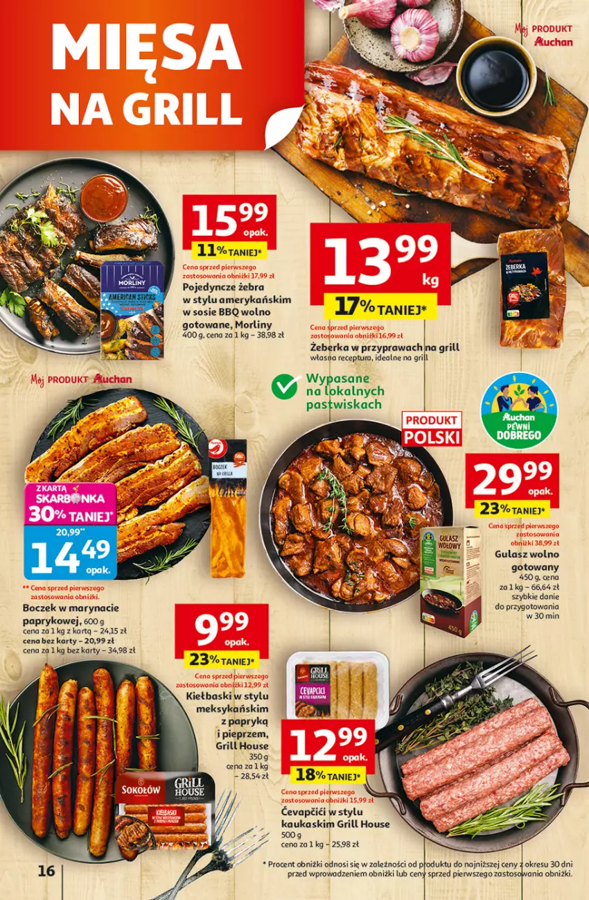 Gazetka promocyjna Auchan - 30 Lat Hipermarket - ważna 23.04 do 28.04.2026 - strona 16 - produkty: Boczek, Grill, Kask, Morliny, Pieprz, Sos
