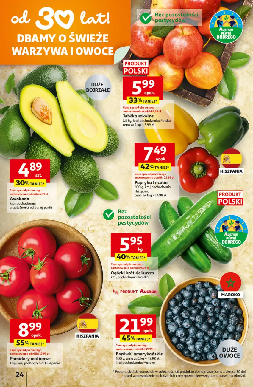 Gazetka promocyjna Auchan - 30 Lat Hipermarket - ważna 23.04 do 28.04.2026 - strona 24 - produkty: Jabłka, Papryka, Pomidory