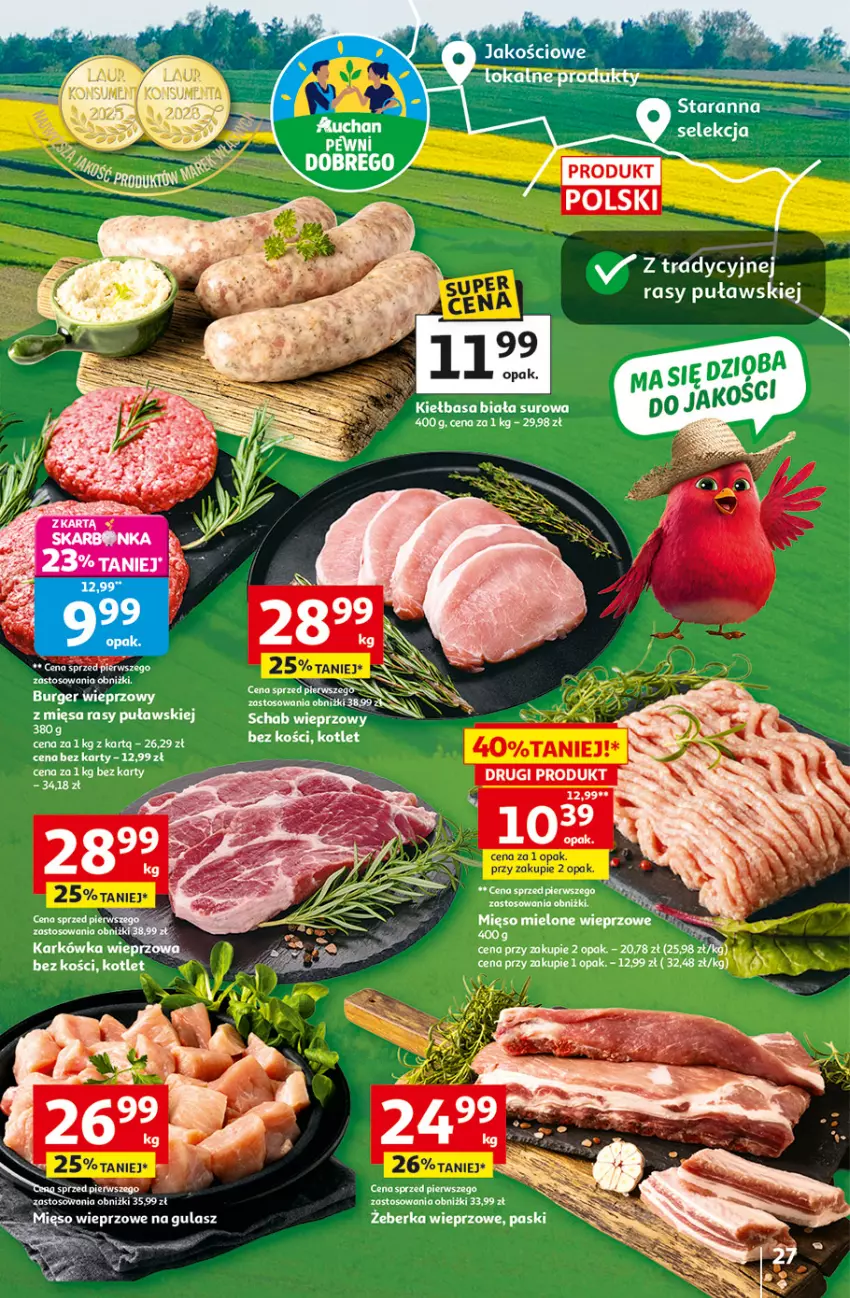 Gazetka promocyjna Auchan - 30 Lat Hipermarket - ważna 23.04 do 28.04.2026 - strona 27 - produkty: Burger, Kiełbasa, Kiełbasa biała, Kotlet, Laur, Mięso, Mięso mielone