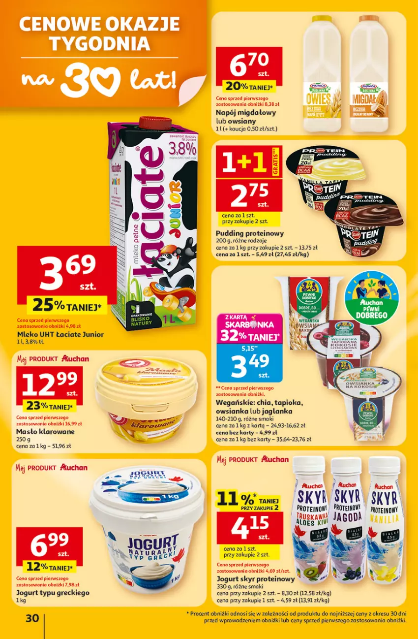 Gazetka promocyjna Auchan - 30 Lat Hipermarket - ważna 23.04 do 28.04.2026 - strona 30 - produkty: Chia, Gra, Jaglanka, Jogurt, Kokos, Masło, Masło klarowane, Mleko, Napój, Owsianka, Pudding, Ser