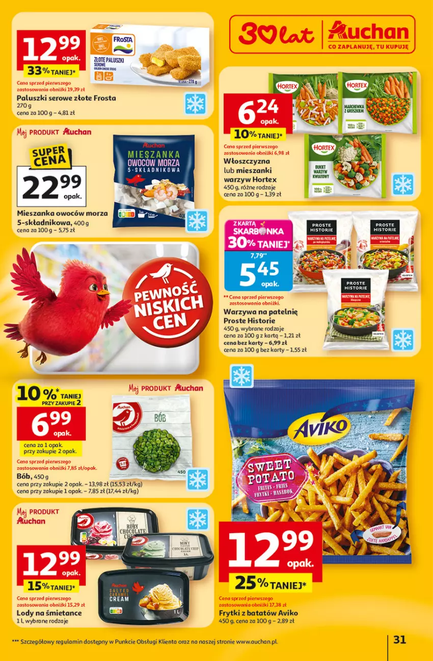 Gazetka promocyjna Auchan - 30 Lat Hipermarket - ważna 23.04 do 28.04.2026 - strona 31 - produkty: Frosta, Frytki, Frytki z batatów, Hortex, Lody, Ser, Warzywa