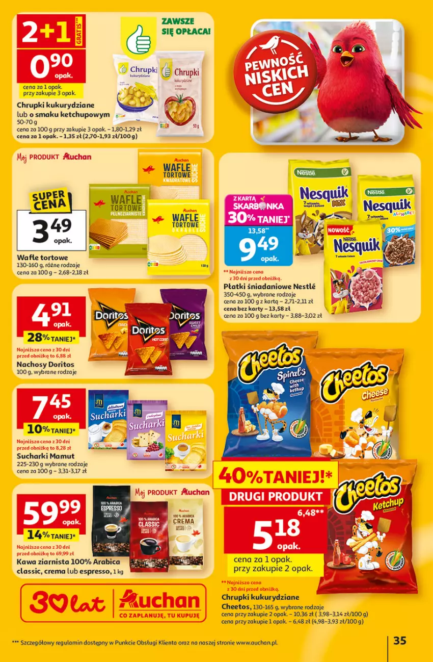 Gazetka promocyjna Auchan - 30 Lat Hipermarket - ważna 23.04 do 28.04.2026 - strona 35 - produkty: BIC, Cheetos, Chrupki, Kawa, Kawa ziarnista, Ketchup, Wafle, Wafle tortowe
