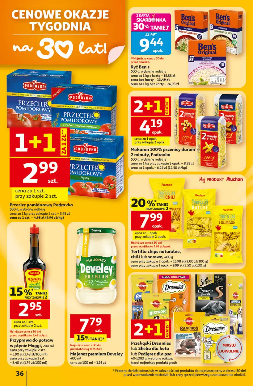 Gazetka promocyjna Auchan - 30 Lat Hipermarket - ważna 23.04 do 28.04.2026 - strona 36 - produkty: Gra, Maggi, Majonez, Makaron, Nuty, Pedigree, Podravka, Przyprawa do potraw, Rum, Ryż, Ser, Sheba, Tortilla, Tortilla Chips