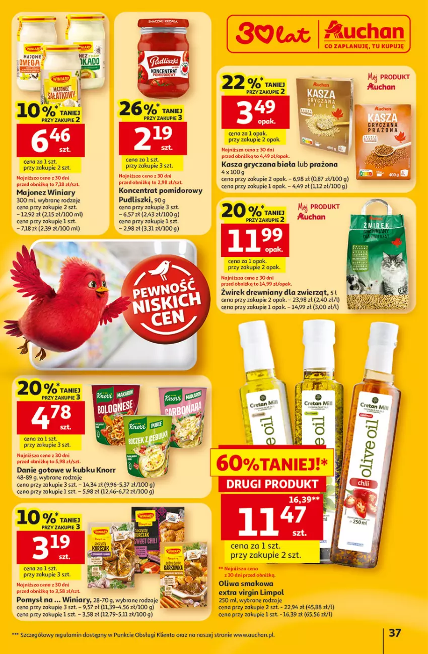 Gazetka promocyjna Auchan - 30 Lat Hipermarket - ważna 23.04 do 28.04.2026 - strona 37 - produkty: Danie gotowe, Gin, Gry, Kasza, Kasza gryczana, Knorr, Koncentrat pomidorowy, Majonez, Oliwa, Pudliszki, Winiary
