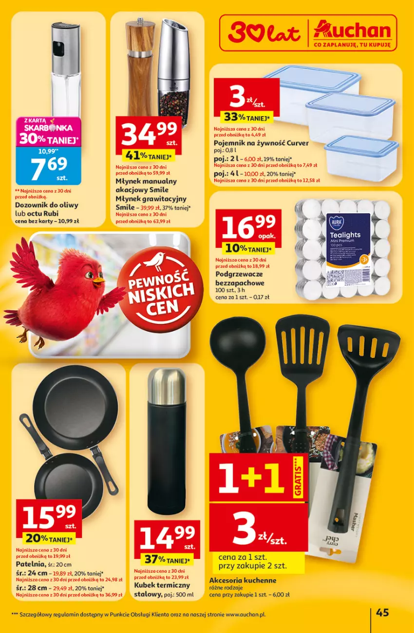 Gazetka promocyjna Auchan - 30 Lat Hipermarket - ważna 23.04 do 28.04.2026 - strona 45 - produkty: Dozownik, Gra, Kubek, Kubek termiczny, Młynek, Patelnia, Podgrzewacze, Pojemnik