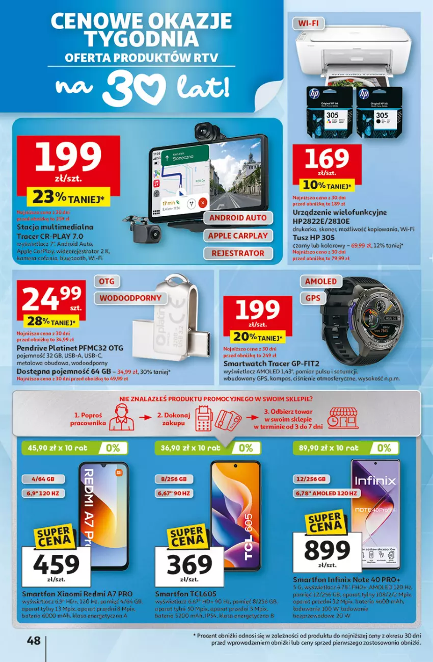 Gazetka promocyjna Auchan - 30 Lat Hipermarket - ważna 23.04 do 28.04.2026 - strona 48 - produkty: Acer, Amol, Bateria, Drukarka, Fa, HP, Kamera, Pendrive, PLATINET, Por, Skaner, Smartfon, Smartwatch, Sok, Tusz, Urządzenie wielofunkcyjne, Wideorejestrator