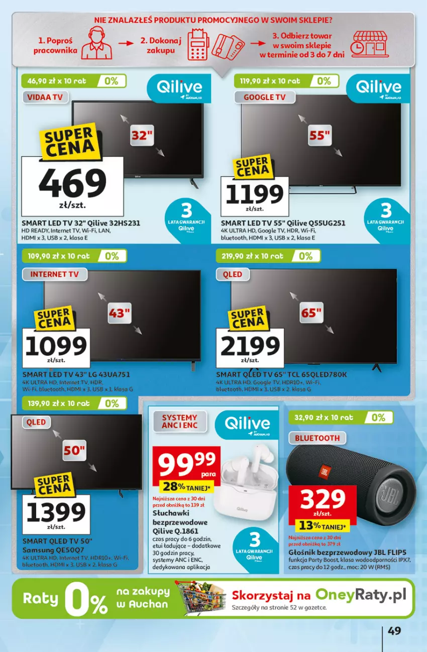 Gazetka promocyjna Auchan - 30 Lat Hipermarket - ważna 23.04 do 28.04.2026 - strona 49 - produkty: Głośnik, HD ready, JBL, LED TV, LG, Por, Samsung, Słuchawki, Słuchawki bezprzewodowe