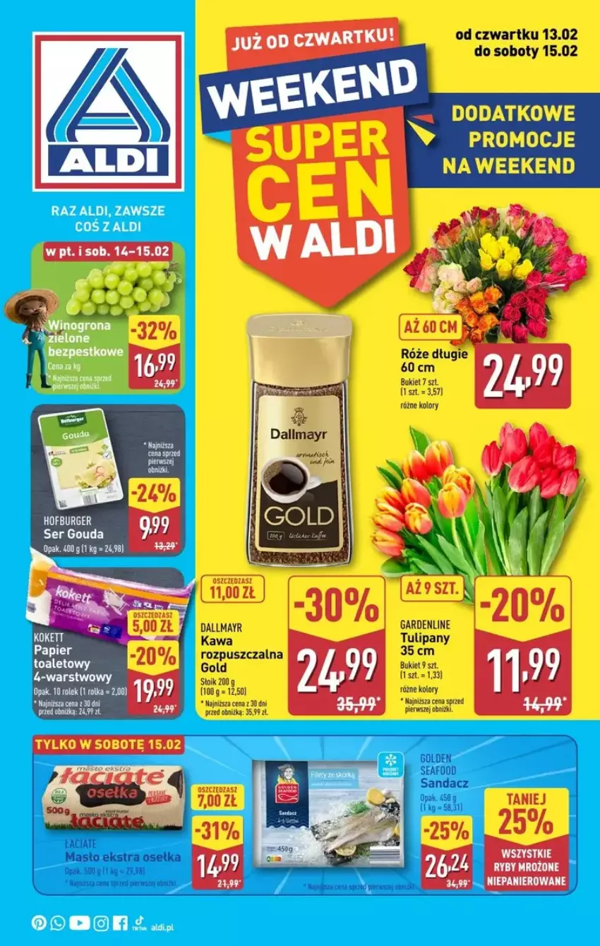 Gazetka promocyjna Aldi - ważna 13.02 do 15.02.2025 - strona 1 - produkty: Bukiet, Dallmayr, Golden Seafood, Kawa, Sandacz, Tulipan