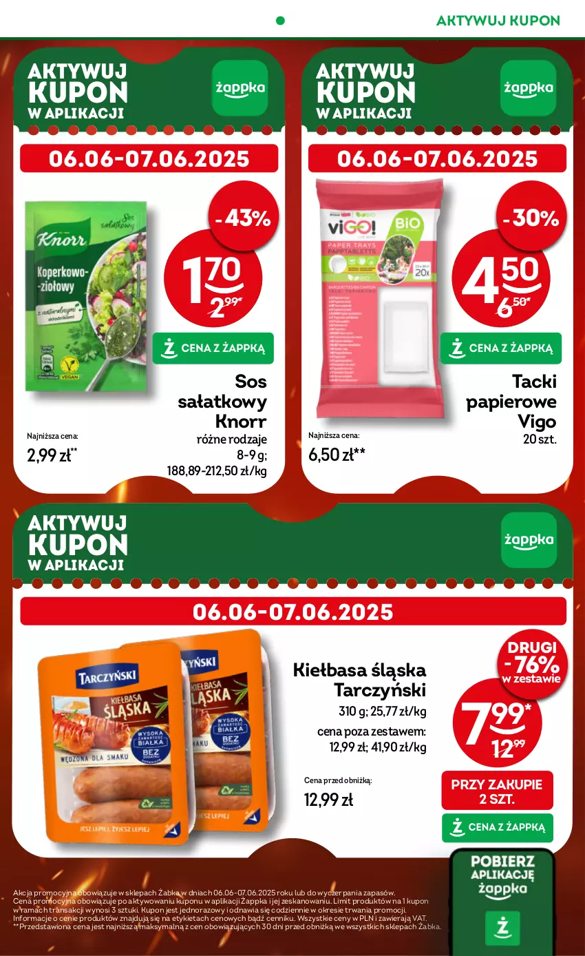 Gazetka promocyjna Żabka - ważna 04.06 do 17.06.2025 - strona 21 - produkty: Kiełbasa, Kiełbasa śląska, Knorr, Papier, Rama, Sałat, Sos, Tarczyński, Tran