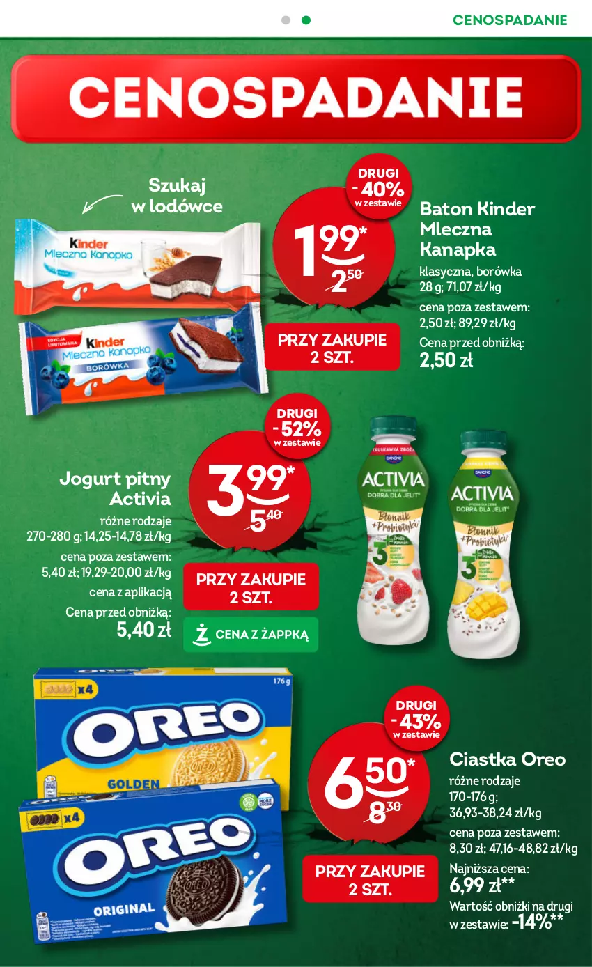 Gazetka promocyjna Żabka - ważna 04.06 do 17.06.2025 - strona 33 - produkty: Activia, Baton, Borówka, Cenos, Ciastka, Jogurt, Jogurt pitny, Kinder, Mleczna kanapka, Oreo