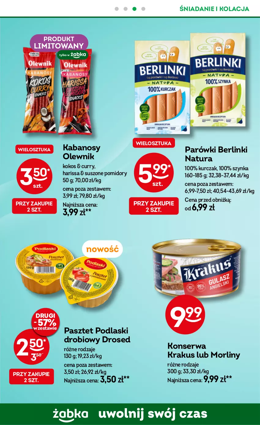 Gazetka promocyjna Żabka - ważna 04.06 do 17.06.2025 - strona 72 - produkty: Berlinki, Kabanos, Kokos, Krakus, Kurczak, Morliny, Olewnik, Parówki, Pasztet, Podlaski, Pomidory, Ser, Suszone pomidory, Szynka