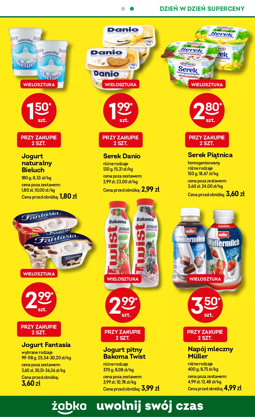 Gazetka promocyjna Żabka - ważna 04.06 do 17.06.2025 - strona 75 - produkty: Bakoma, Bieluch, Danio, Fa, Fanta, Jogurt, Jogurt naturalny, Jogurt pitny, Müller, Napój, Napój mleczny, Piątnica, Ser, Serek