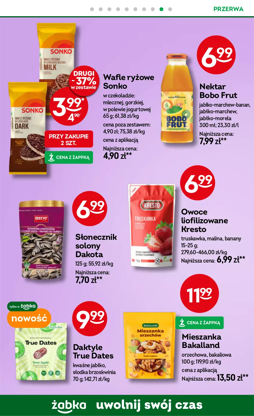 Gazetka promocyjna Żabka - ważna 04.06 do 17.06.2025 - strona 84 - produkty: Bakalland, Banany, Daktyle, Jogurt, Morela, Nektar, Owoce, Ryż, Sonko, Wafle