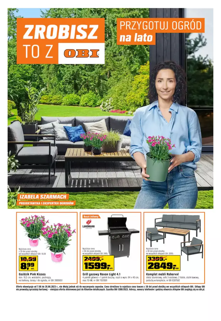 Gazetka promocyjna Obi - Gazetka OBI - ważna 07.06 do 20.06.2023 - strona 1 - produkty: Dres, Fa, Fotel, Grill, Grill gazowy, Sofa, Sofa 3-osobowa, Stolik, Stolik kawowy, Telefon