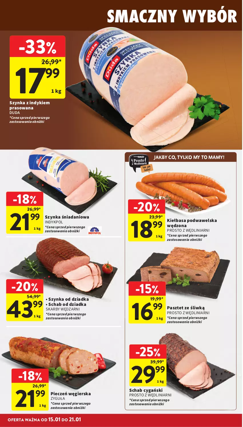 Gazetka promocyjna Intermarche - Gazetka promocyjna - ważna 15.01 do 21.01.2026 - strona 22 - produkty: Danio, Duda, Kiełbasa, Kiełbasa podwawelska, Pasztet, Piec, Szynka, Wawel