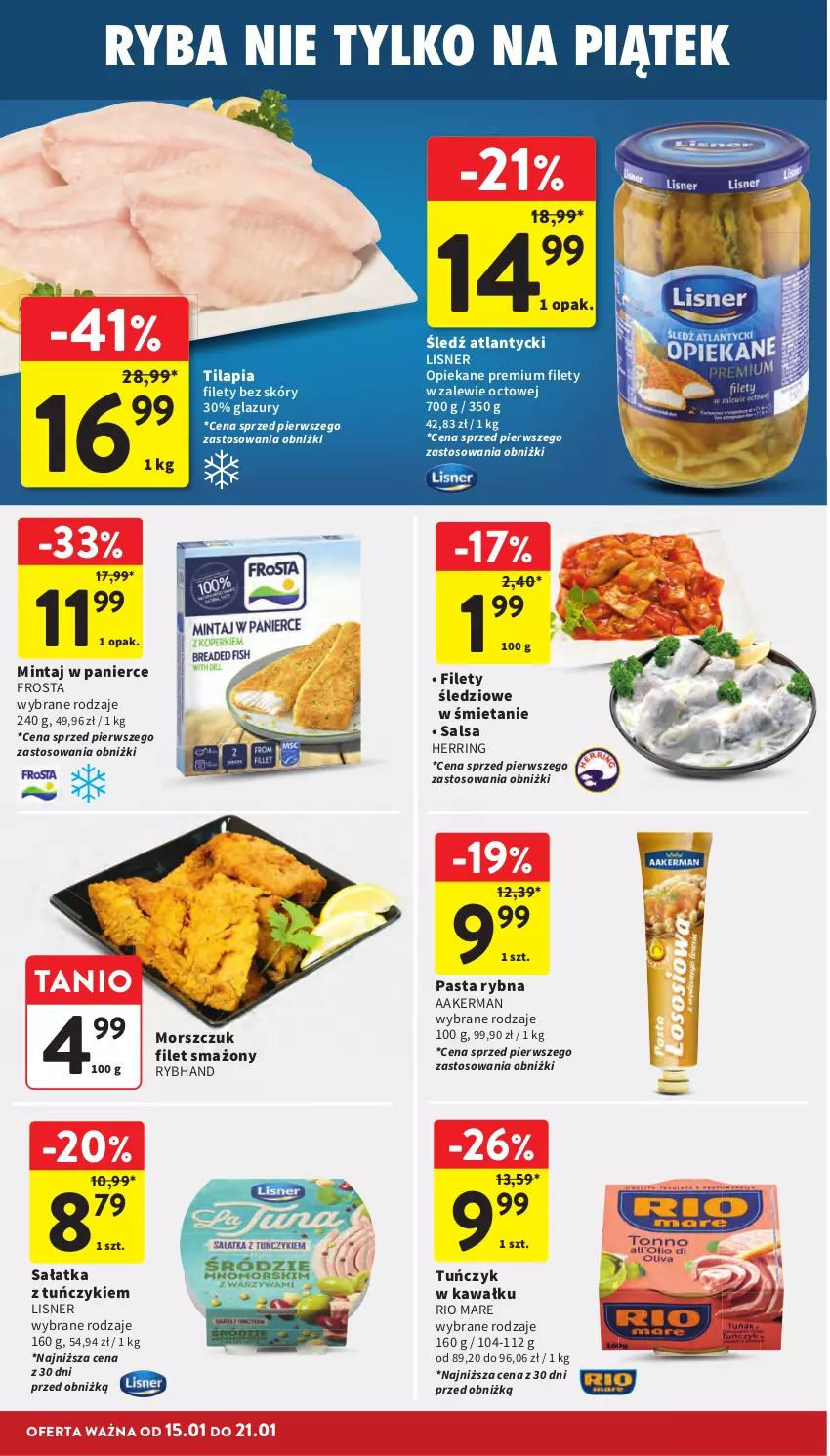 Gazetka promocyjna Intermarche - Gazetka promocyjna - ważna 15.01 do 21.01.2026 - strona 26 - produkty: Frosta, Kawa, Lazur, Lisner, Mintaj, Rio Mare, Ryba, Sałat, Sałatka, Salsa, Tilapia, Tuńczyk