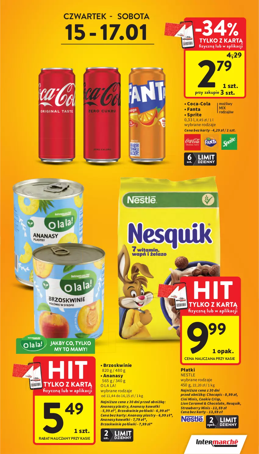 Gazetka promocyjna Intermarche - Gazetka promocyjna - ważna 15.01 do 21.01.2026 - strona 3 - produkty: Ananas, Brzoskwinie, Cini Minis, Coca-Cola, Fa, Fanta, Kawa, Lion, Nesquik, Sprite
