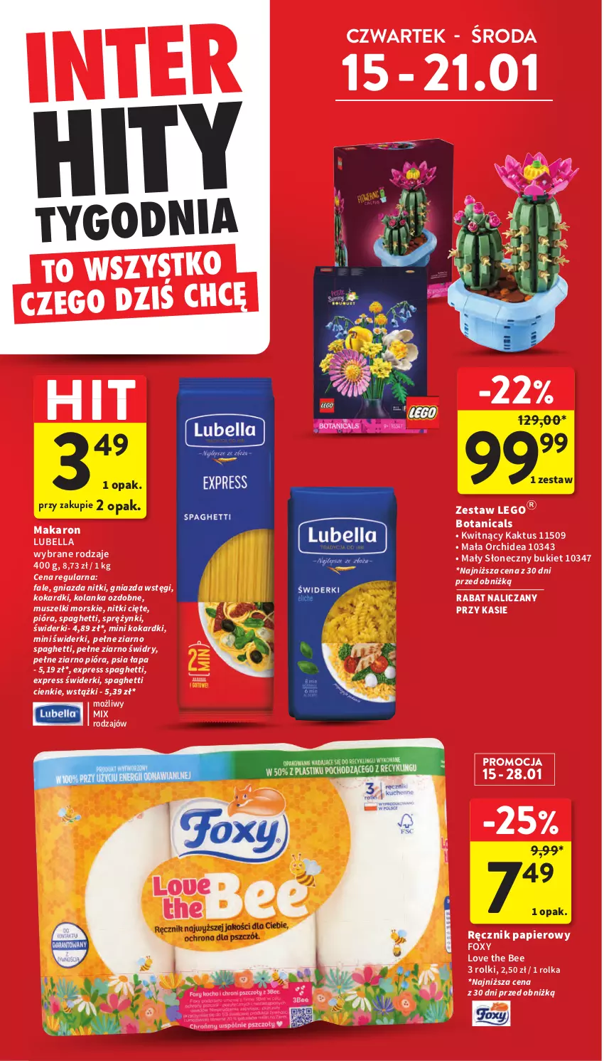 Gazetka promocyjna Intermarche - Gazetka promocyjna - ważna 15.01 do 21.01.2026 - strona 6 - produkty: Bell, Bella, Bukiet, Fa, Foxy, Kaktus, LEGO, Lubella, Makaron, Mus, Papier, Ręcznik, Rolki, Spaghetti