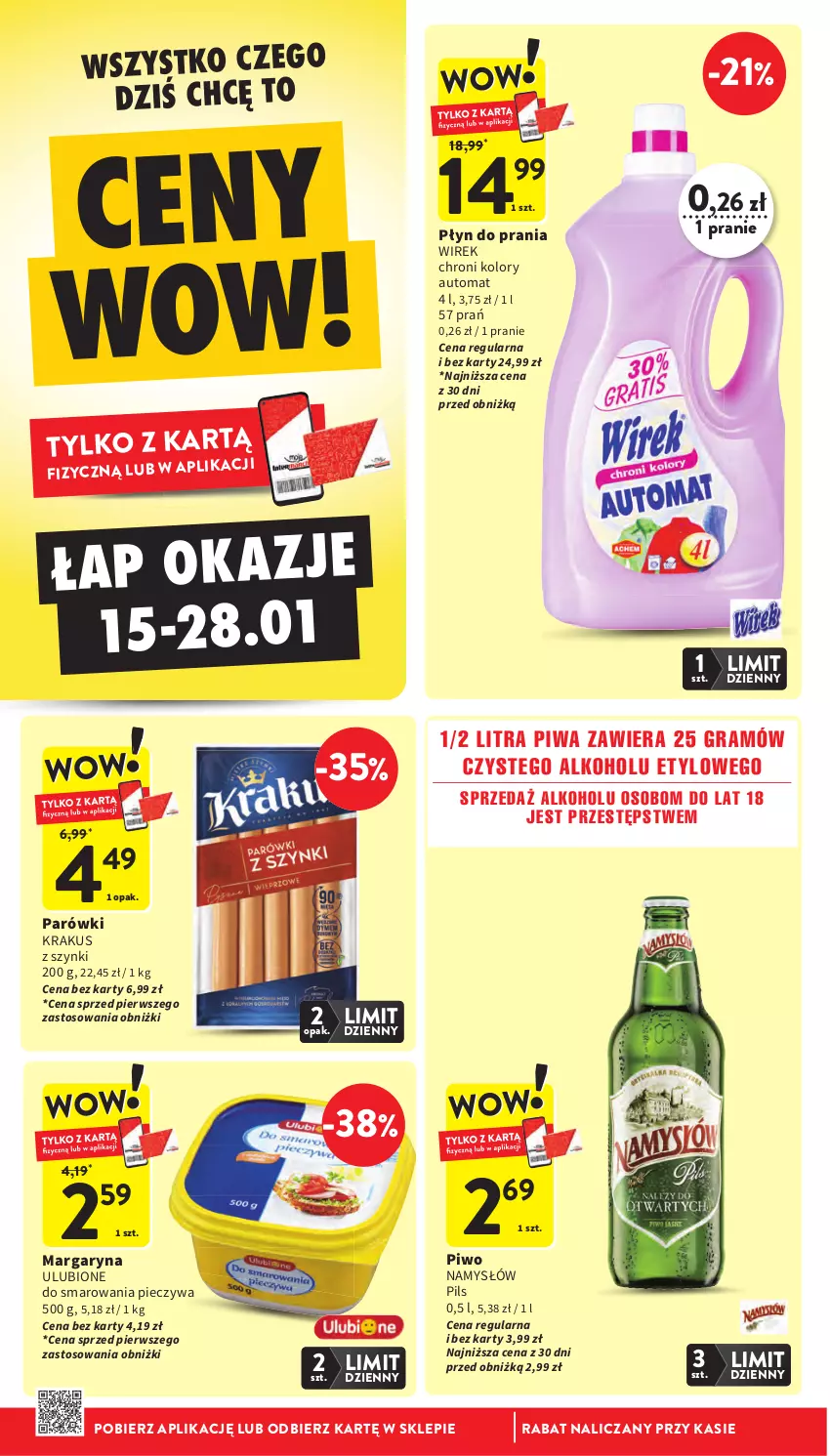 Gazetka promocyjna Intermarche - Gazetka promocyjna - ważna 15.01 do 21.01.2026 - strona 8 - produkty: Gra, Krakus, Margaryna, Namysłów, Parówki, Piec, Piwa, Piwo, Płyn do prania