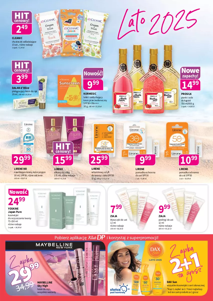 Gazetka promocyjna Drogerie Polskie - Gazetka - ważna 06.06 do 30.06.2025 - strona 3 - produkty: Bell, Chusteczki, Cleanic, DAX, Krem do rąk, Lirene, Maybelline, Peeling, Pur, Ser, Tusz, Yoskine, Ziaja