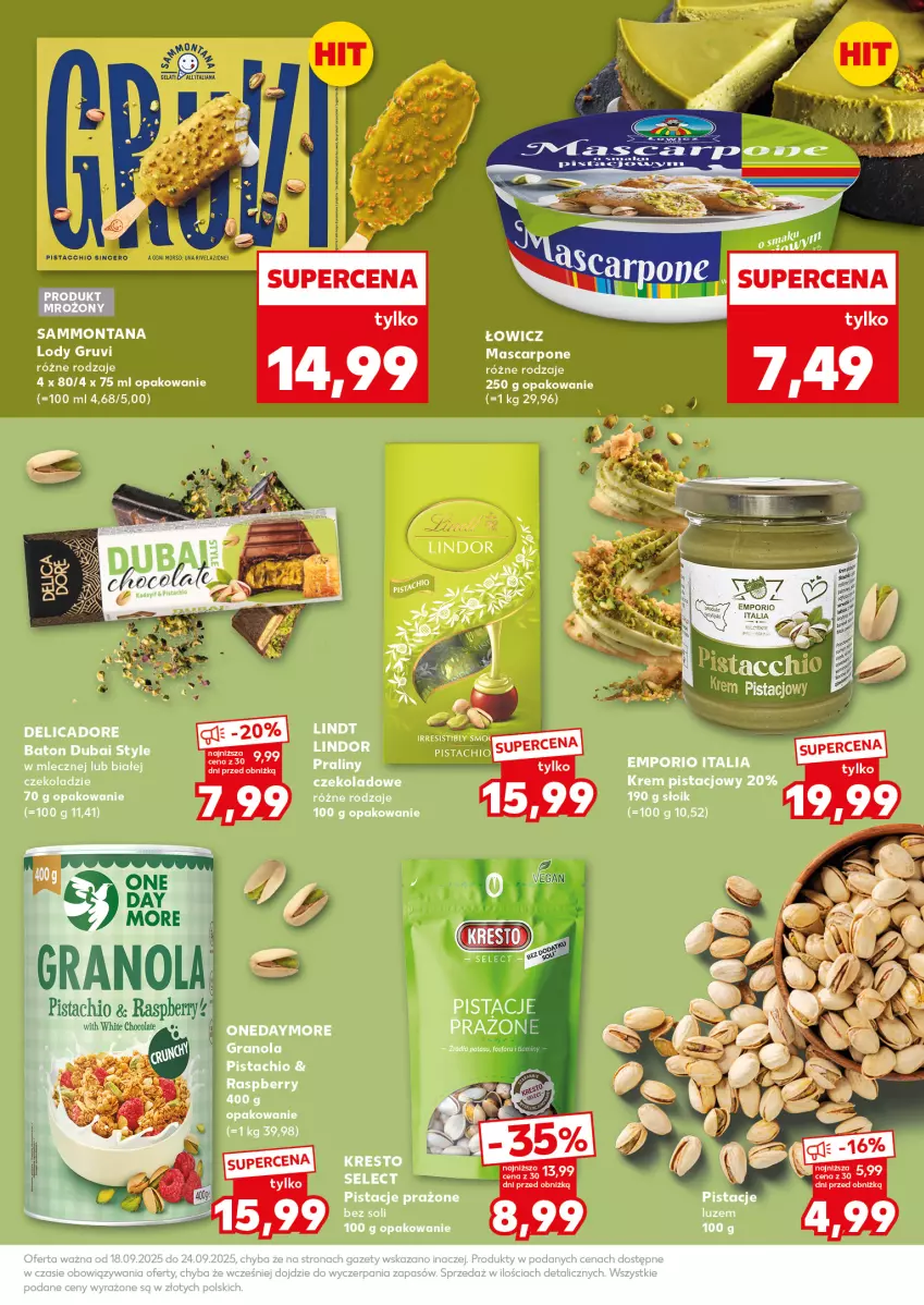 Gazetka promocyjna Kaufland - Mocny Start - ważna 22.09 do 24.09.2025 - strona 15 - produkty: Baton, Krem pistacjowy, LG, Lindor, Lody, Mascarpone, Pistacje, Por