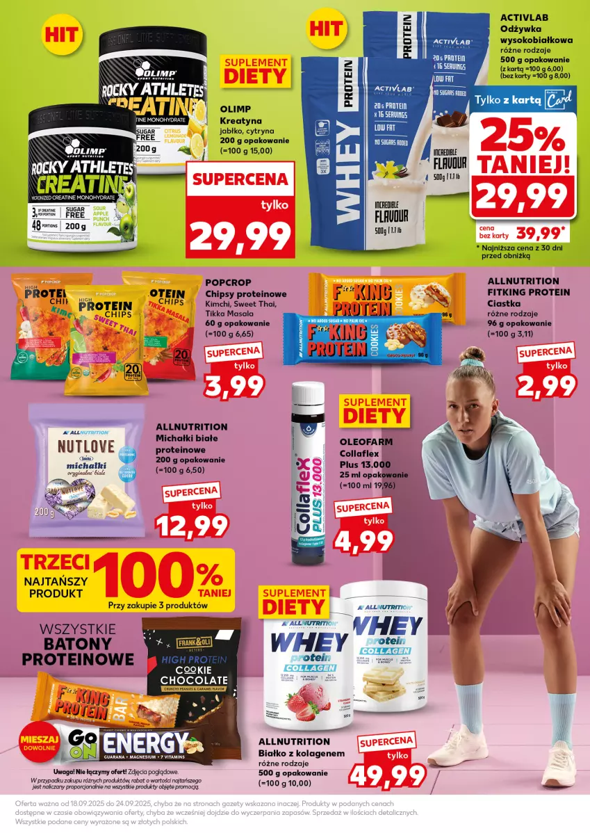 Gazetka promocyjna Kaufland - Mocny Start - ważna 22.09 do 24.09.2025 - strona 17 - produkty: Baton, Chipsy, Ciastka, Gin, Kolagen, Michałki, Odżywka, Por, Ser, Sok, Waga