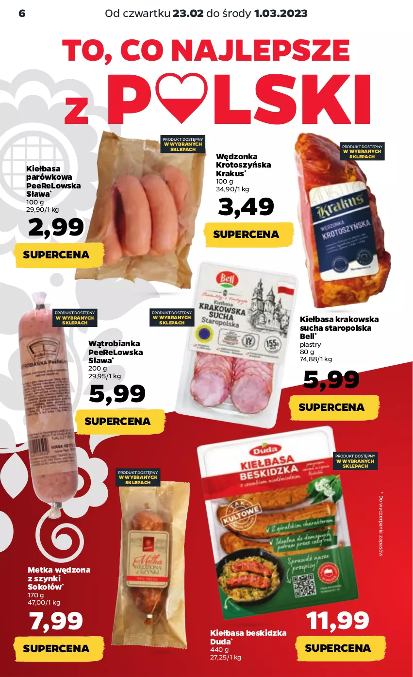 Gazetka promocyjna Netto - Artykuły spożywcze - ważna 23.02 do 01.03.2023 - strona 6 - produkty: Bell, Bianka, Duda, Kiełbasa, Kiełbasa krakowska, Krakus, Sok, Sokołów