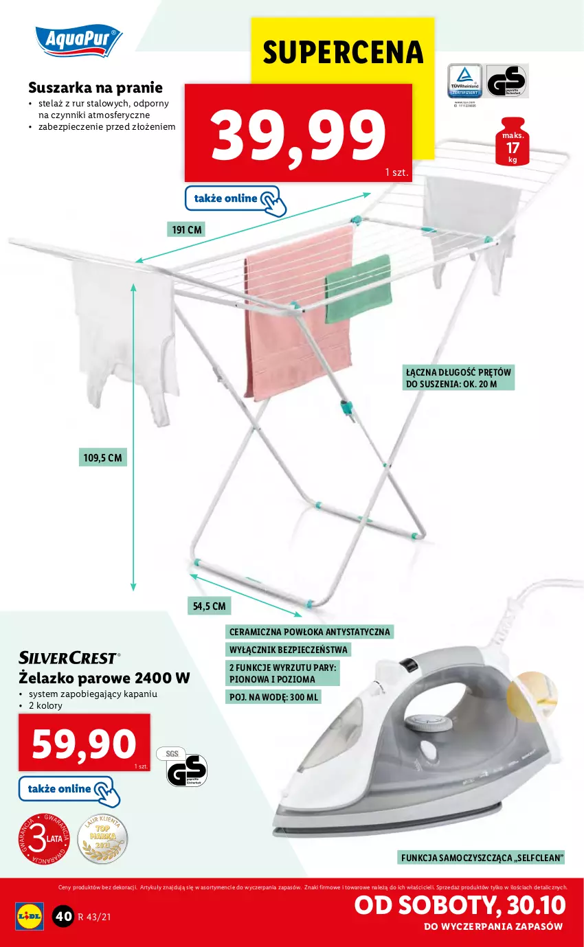 Gazetka promocyjna Lidl - GAZETKA - ważna 25.10 do 31.10.2021 - strona 40 - produkty: Piec, Por, Suszarka, Suszarka na pranie