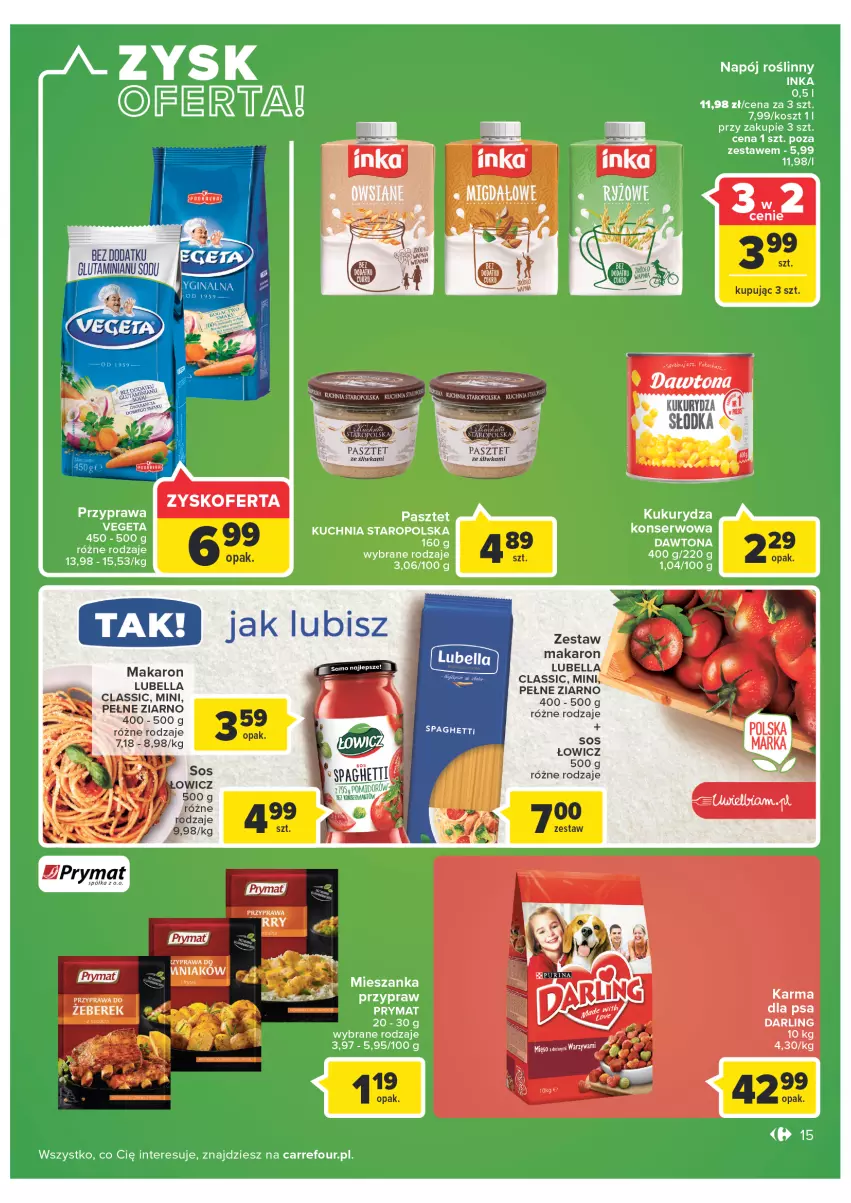 Gazetka promocyjna Carrefour - Gazetka Carrefour - ważna 08.02 do 28.02.2022 - strona 15 - produkty: Bell, Bella, Kukurydza, Lubella, Makaron, Pasztet, Prymat, Sos