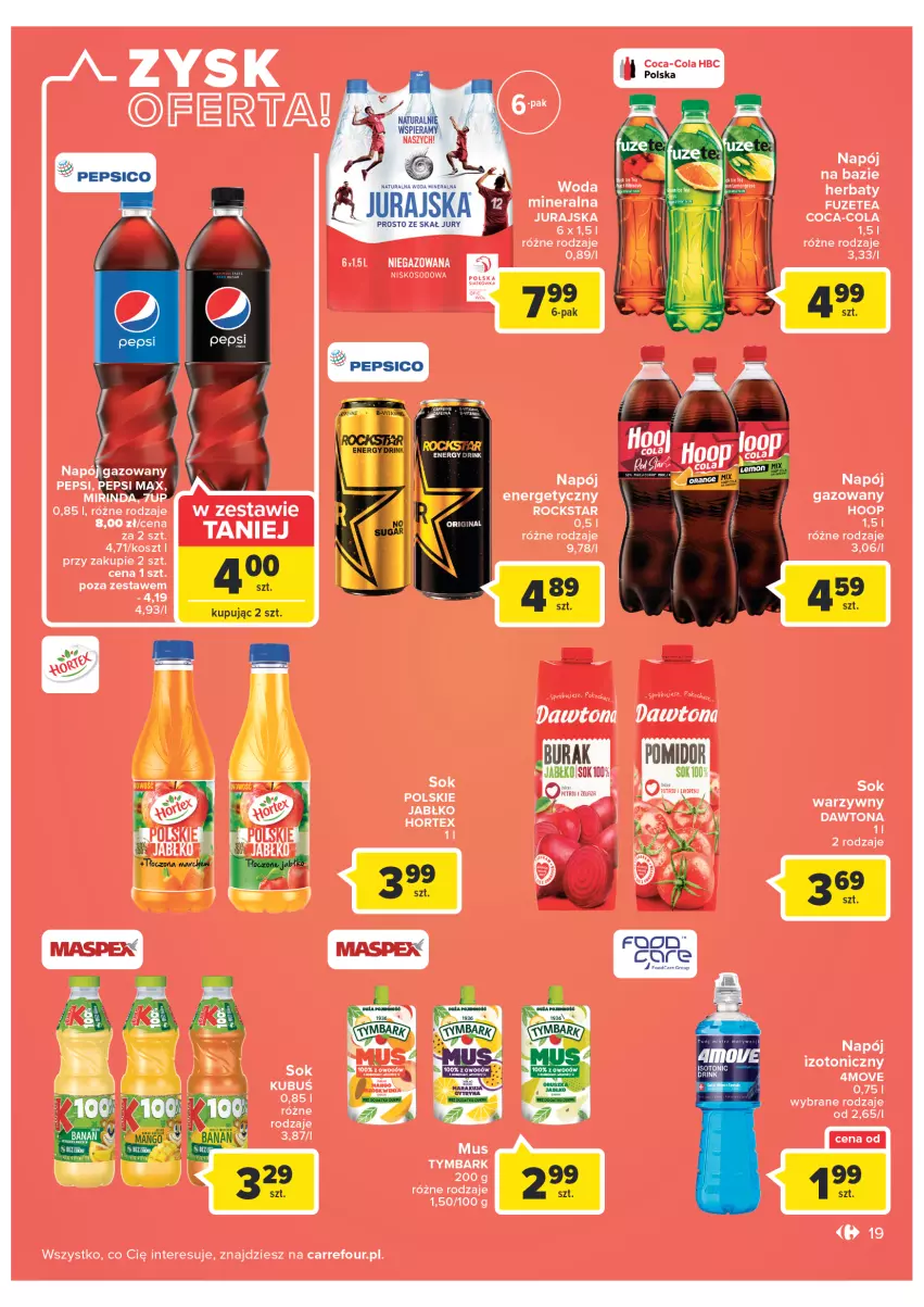 Gazetka promocyjna Carrefour - Gazetka Carrefour - ważna 08.02 do 28.02.2022 - strona 19 - produkty: Coca-Cola, Dawtona, Hoop, Hortex, Kosz, Kubuś, Napój, Napój izotoniczny, Sok, Tymbark, Woda, Woda mineralna