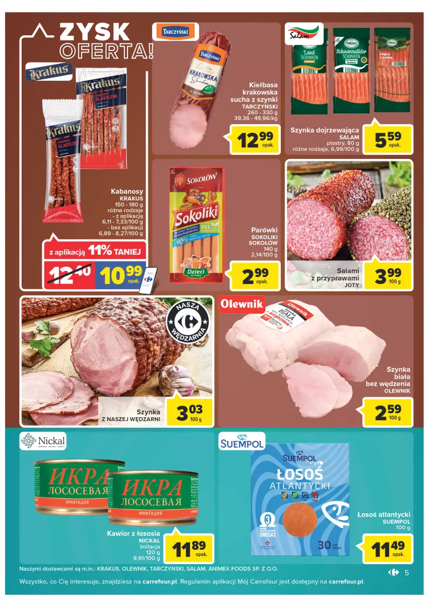 Gazetka promocyjna Carrefour - Gazetka Carrefour - ważna 08.02 do 28.02.2022 - strona 5 - produkty: Kawior, Krakus, Olewnik, Salami, Sos, Suempol, Szynka, Tarczyński