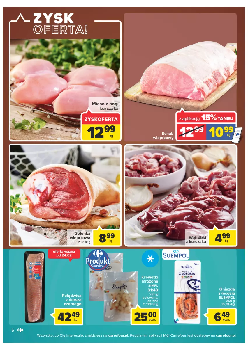 Gazetka promocyjna Carrefour - Gazetka Carrefour - ważna 08.02 do 28.02.2022 - strona 6 - produkty: Dorsz, Kurczak, Mięso, Polędwica, Sos