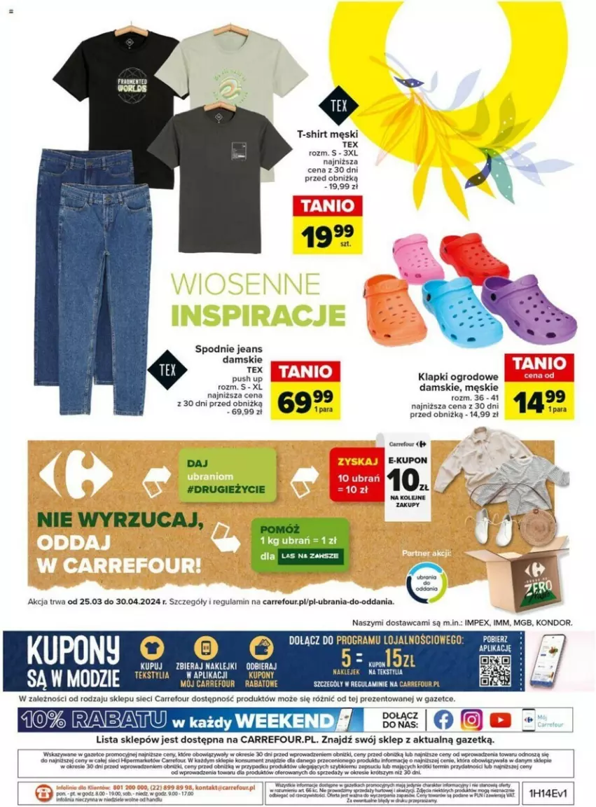 Gazetka promocyjna Carrefour - ważna 02.04 do 13.04.2024 - strona 17 - produkty: Klapki, Klej, Olej, Spodnie, Spodnie jeans, T-shirt, Ubrania