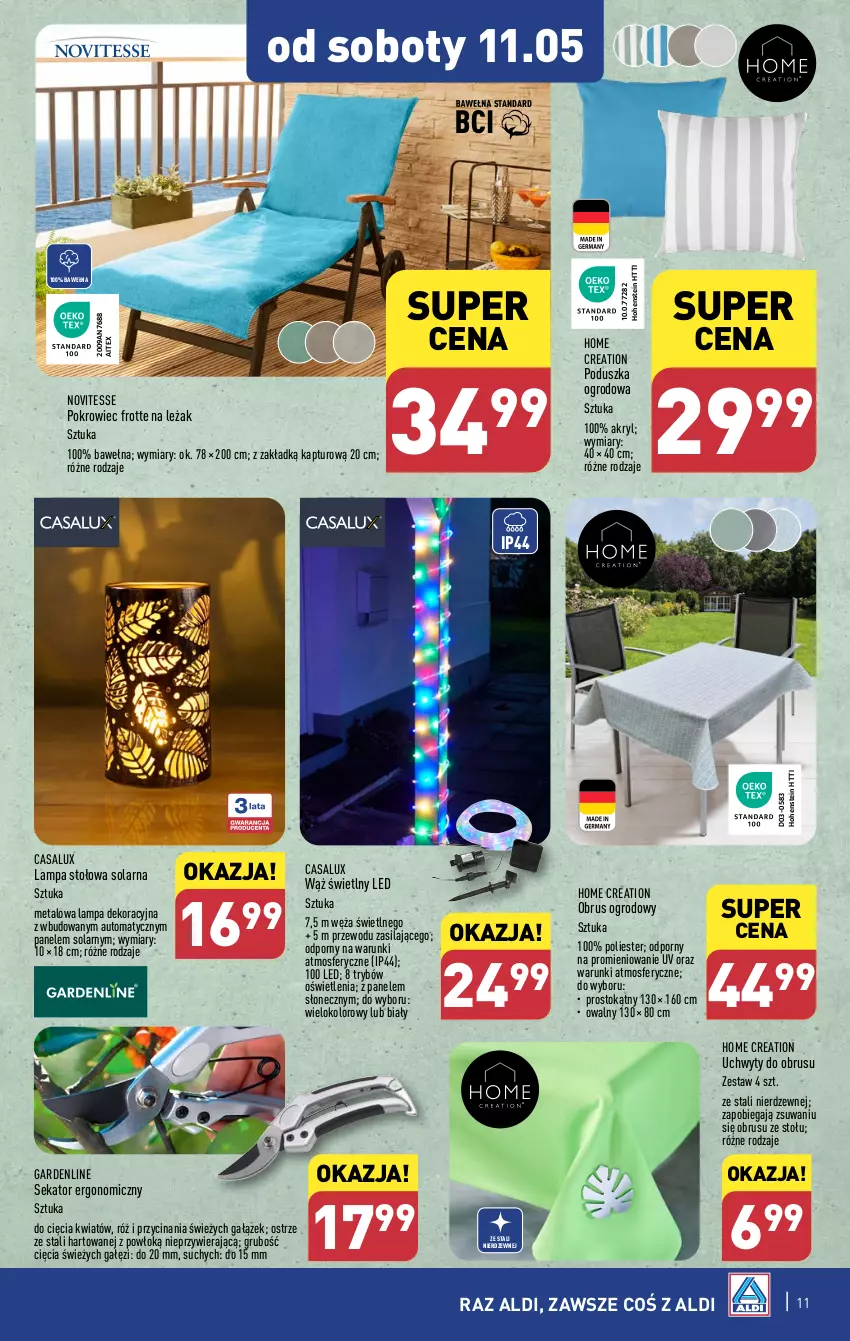 Gazetka promocyjna Aldi - Artykuły przemysłowe i tekstylia - ważna 08.05 do 11.05.2024 - strona 11 - produkty: Lampa, Lampa stołowa, Obrus, Poduszka, Pokrowiec, Por, Sekator, Uchwyty, Wełna