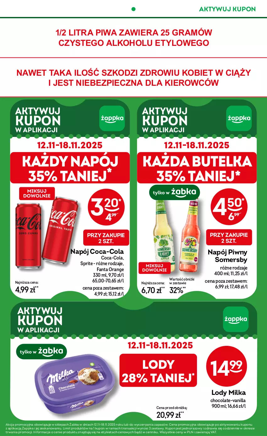 Gazetka promocyjna Żabka - ważna 23.09 do 15.12.2025 - strona 21 - produkty: Coca-Cola, Fa, Fanta, Gra, Lody, Milka, Napój, Piec, Piwa, Rama, Somersby, Sprite, Tran