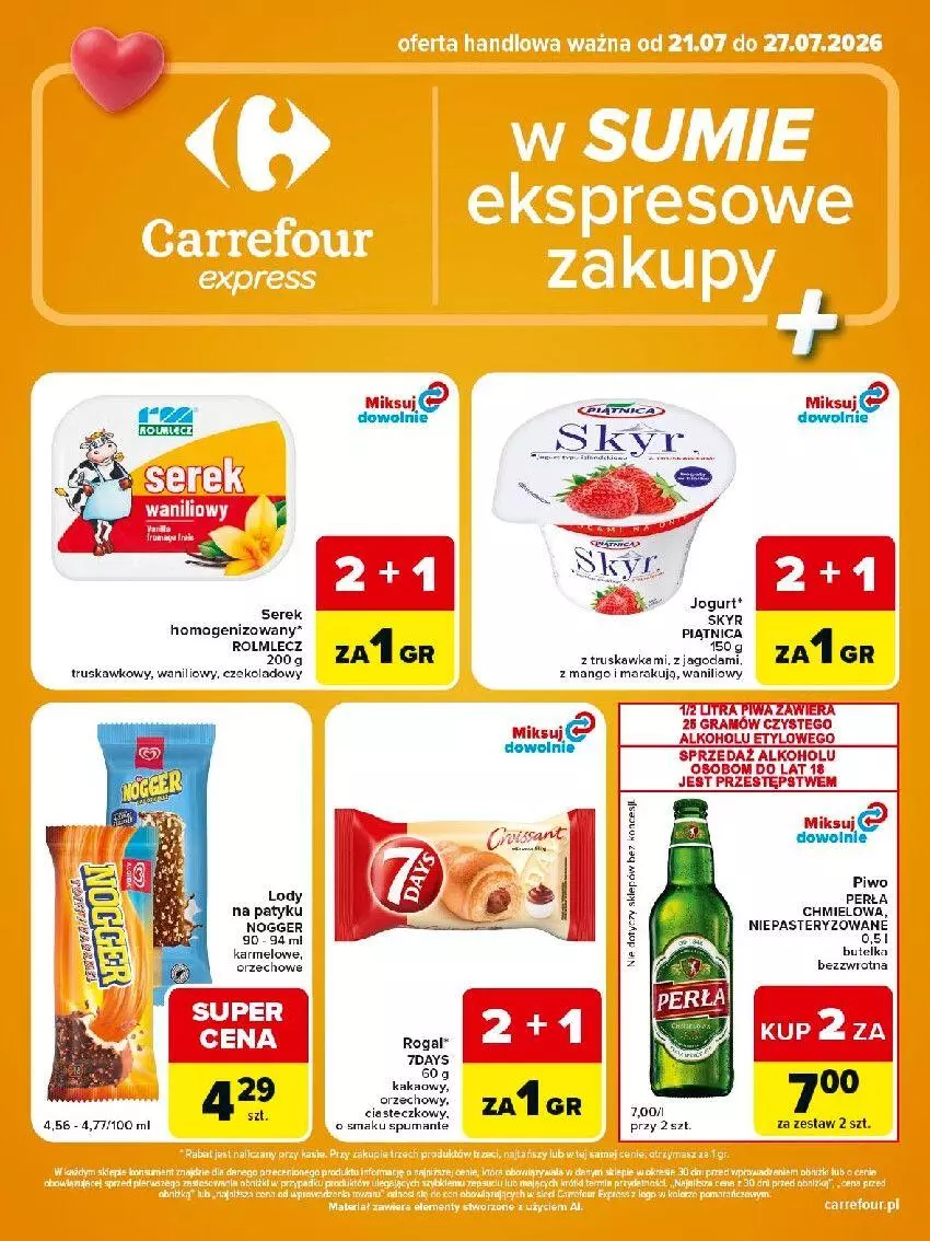 Gazetka promocyjna Carrefour - Gazetka Express w SUMIE ekspresowe zakupy - ważna 21.07 do 27.07.2026 - strona 2 - produkty: DayZ, Gra, Kakao, Lody, Mango, Mars, Perła, Piwa, Piwo, Por, Rogal, Rolmlecz