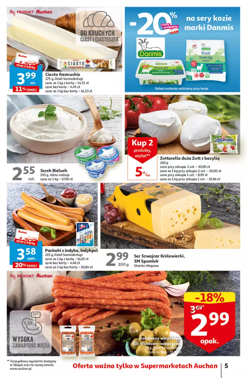 Gazetka promocyjna Auchan - Gazetka Oferta Tygodnia Supermarket Auchan - ważna 22.06 do 28.06.2023 - strona 5 - produkty: Bazyl, Bieluch, Ciasto francuskie, Fa, Ser, Serek, Sok, Zott, Zottarella