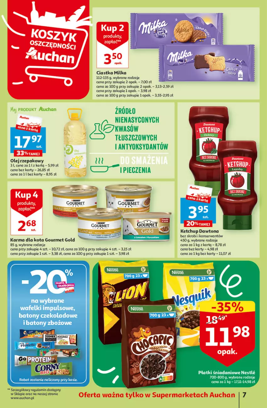 Gazetka promocyjna Auchan - Gazetka Oferta Tygodnia Supermarket Auchan - ważna 22.06 do 28.06.2023 - strona 7 - produkty: Ciastka, Dawtona, Gourmet Gold, Ketchup, Milka, Olej, Olej rzepakowy, Ser