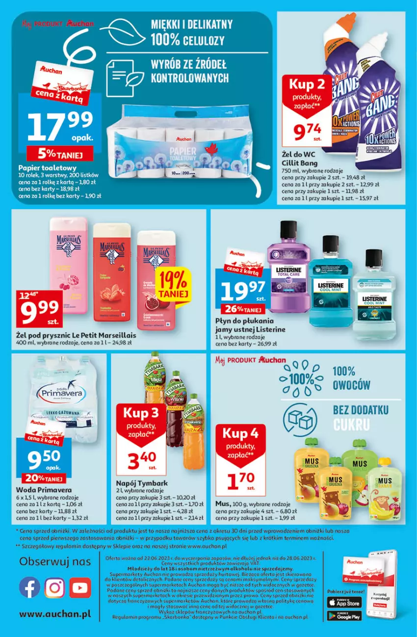 Gazetka promocyjna Auchan - Gazetka Oferta Tygodnia Supermarket Auchan - ważna 22.06 do 28.06.2023 - strona 8 - produkty: Cillit Bang, Fa, Gra, Listerine, Mars, Mus, Napój, O nas, Płyn do płukania, Płyn do płukania jamy ustnej, Prima, Primavera, Ser, Tera, Tymbark, Woda