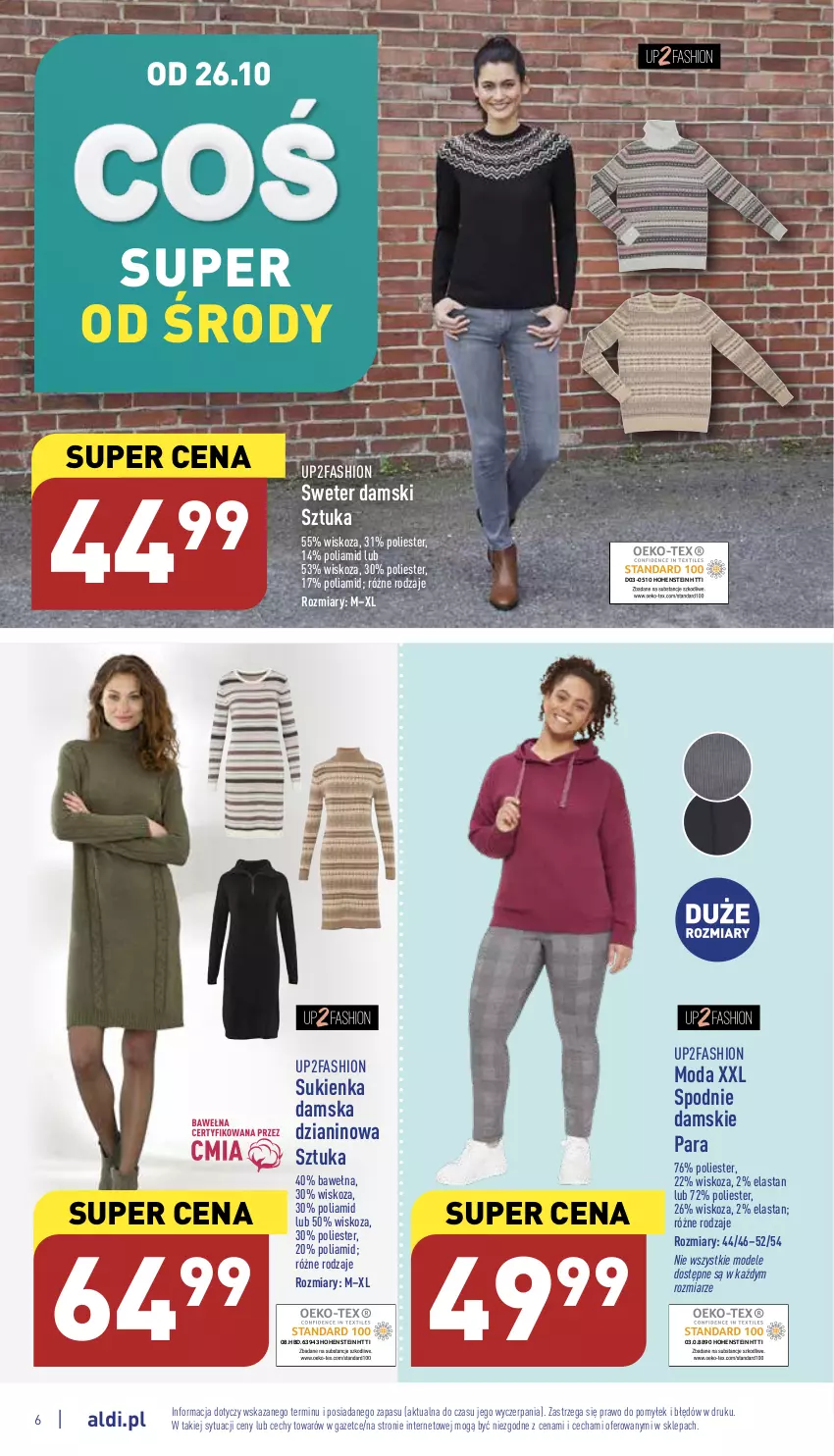 Gazetka promocyjna Aldi - Zaplanuj zakupy wcześniej - ważna 26.10 do 29.10.2022 - strona 6 - produkty: Fa, Moda, Spodnie, Sukienka, Sweter, Wełna