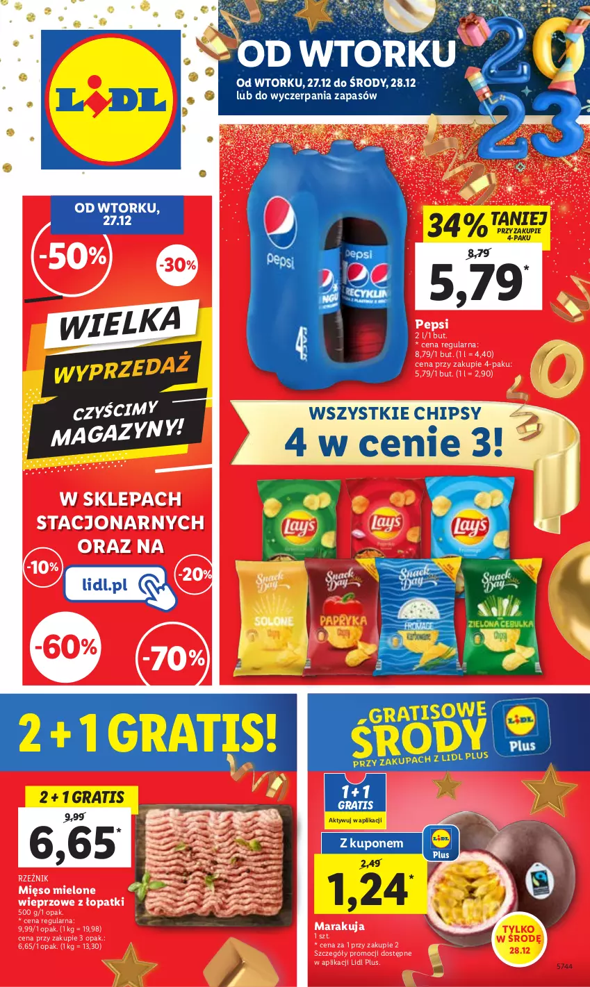 Gazetka promocyjna Lidl - GAZETKA - ważna 27.12 do 28.12.2022 - strona 1 - produkty: Chipsy, Gra, Mięso, Mięso mielone, Pepsi