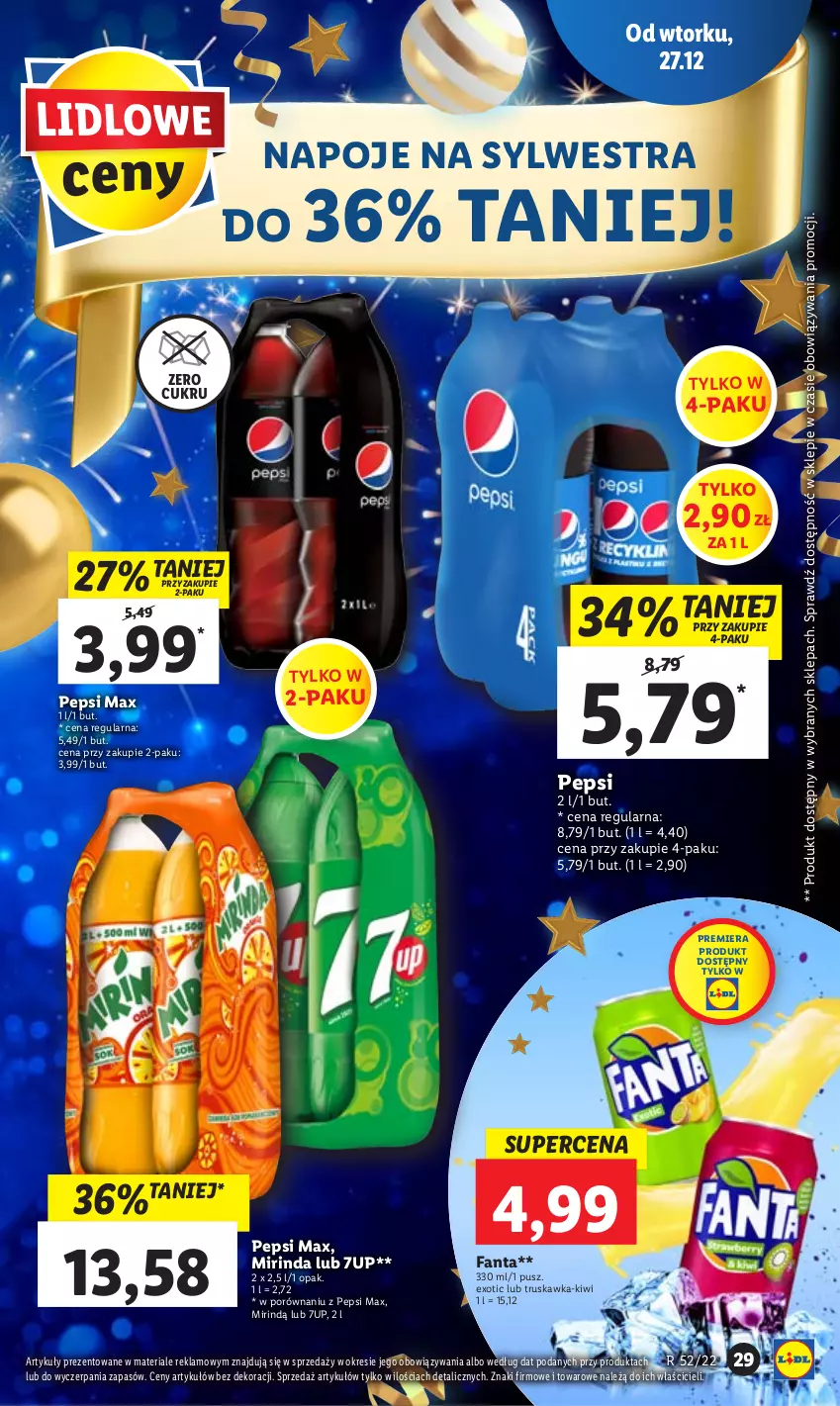 Gazetka promocyjna Lidl - GAZETKA - ważna 27.12 do 28.12.2022 - strona 33 - produkty: 7up, Fa, Fanta, Kiwi, Mirinda, Napoje, Pepsi, Pepsi max, Por