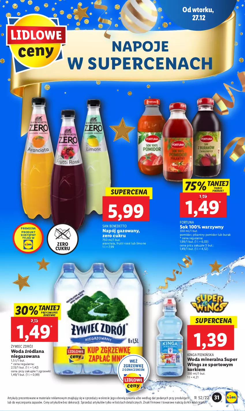 Gazetka promocyjna Lidl - GAZETKA - ważna 27.12 do 28.12.2022 - strona 37 - produkty: Fortuna, LANA, Napój, Napój gazowany, Napoje, Por, Sok, Sport, Super wings, Woda, Woda mineralna