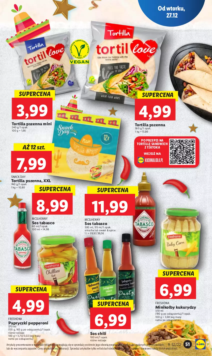 Gazetka promocyjna Lidl - GAZETKA - ważna 27.12 do 28.12.2022 - strona 57 - produkty: Sos, Sos tabasco, Tortilla