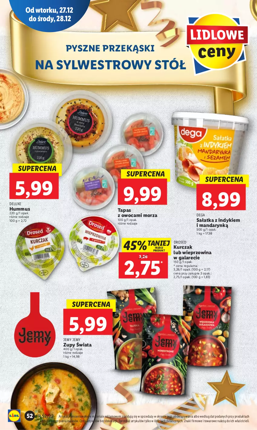 Gazetka promocyjna Lidl - GAZETKA - ważna 27.12 do 28.12.2022 - strona 58 - produkty: Dega, Gala, Hummus, Kurczak, Mus, Sałat, Sałatka, Stół, Wieprzowina