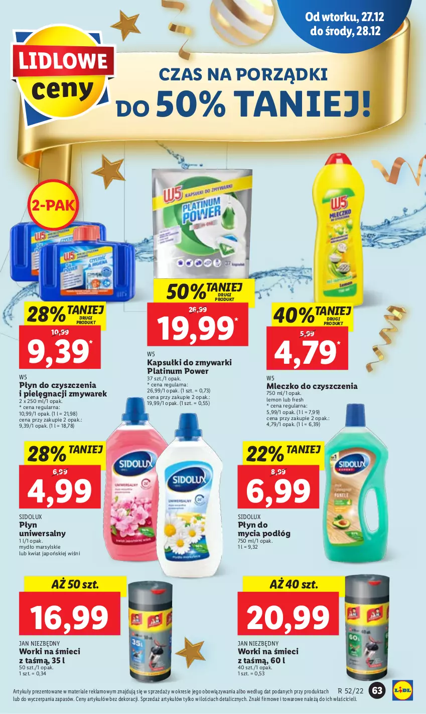 Gazetka promocyjna Lidl - GAZETKA - ważna 27.12 do 28.12.2022 - strona 69 - produkty: Jan Niezbędny, Mars, Mleczko, Mydło, Płyn do mycia, Płyn do mycia podłóg, Por, Sidolux, Worki na śmiec, Worki na śmieci, Zmywarki