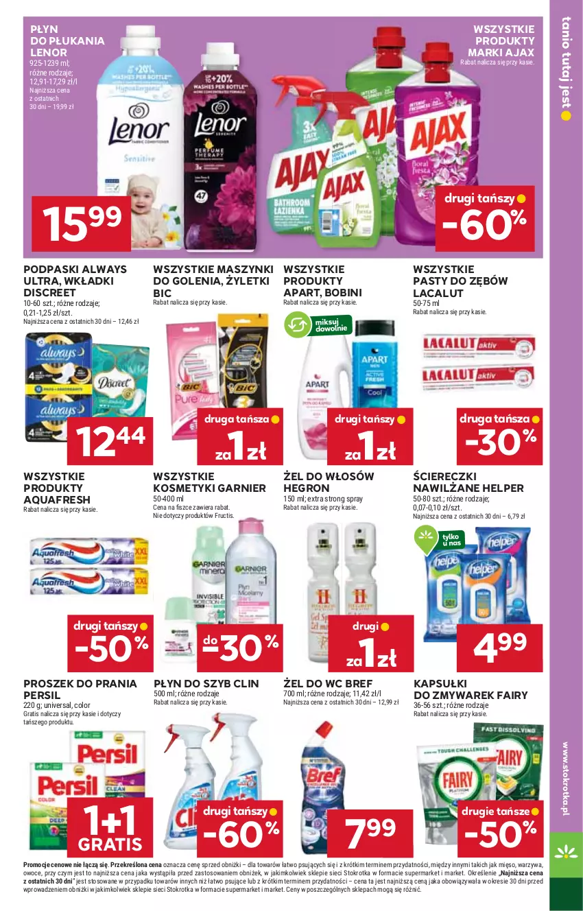 Gazetka promocyjna Stokrotka - Market - ważna 16.10 do 22.10.2025 - strona 23 - produkty: Ajax, Always, Always Ultra, Aquafresh, BIC, Bref, Clin, Discreet, Fa, Fairy, Fructis, Garnier, Gra, Hegron, Lacalut, Lenor, Mięso, Owoce, Persil, Płyn do płukania, Płyn do szyb, Podpaski, Proszek do prania, Warzywa, Wkładki