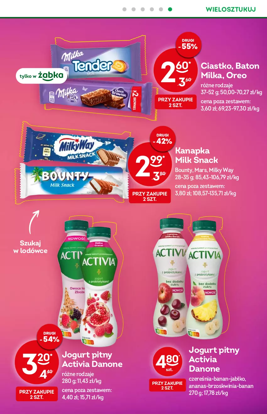 Gazetka promocyjna Żabka - ważna 31.08 do 06.09.2022 - strona 19 - produkty: Activia, Ananas, Baton, Bounty, Danone, Jogurt, Jogurt pitny, Mars, Milka, Milky Way, Oreo